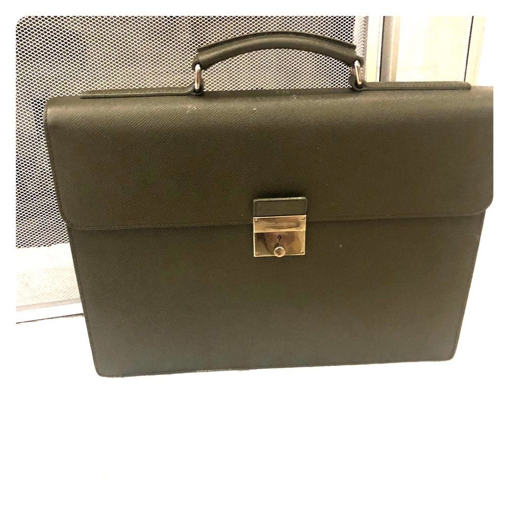 DOLCE & GABBANA olive Saffiano Leather Briefcase.